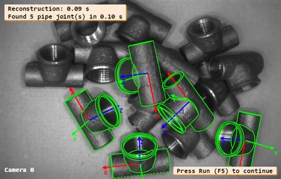 Pipe joint detection with 3D pose estimation overlays with MVTec HALCON
